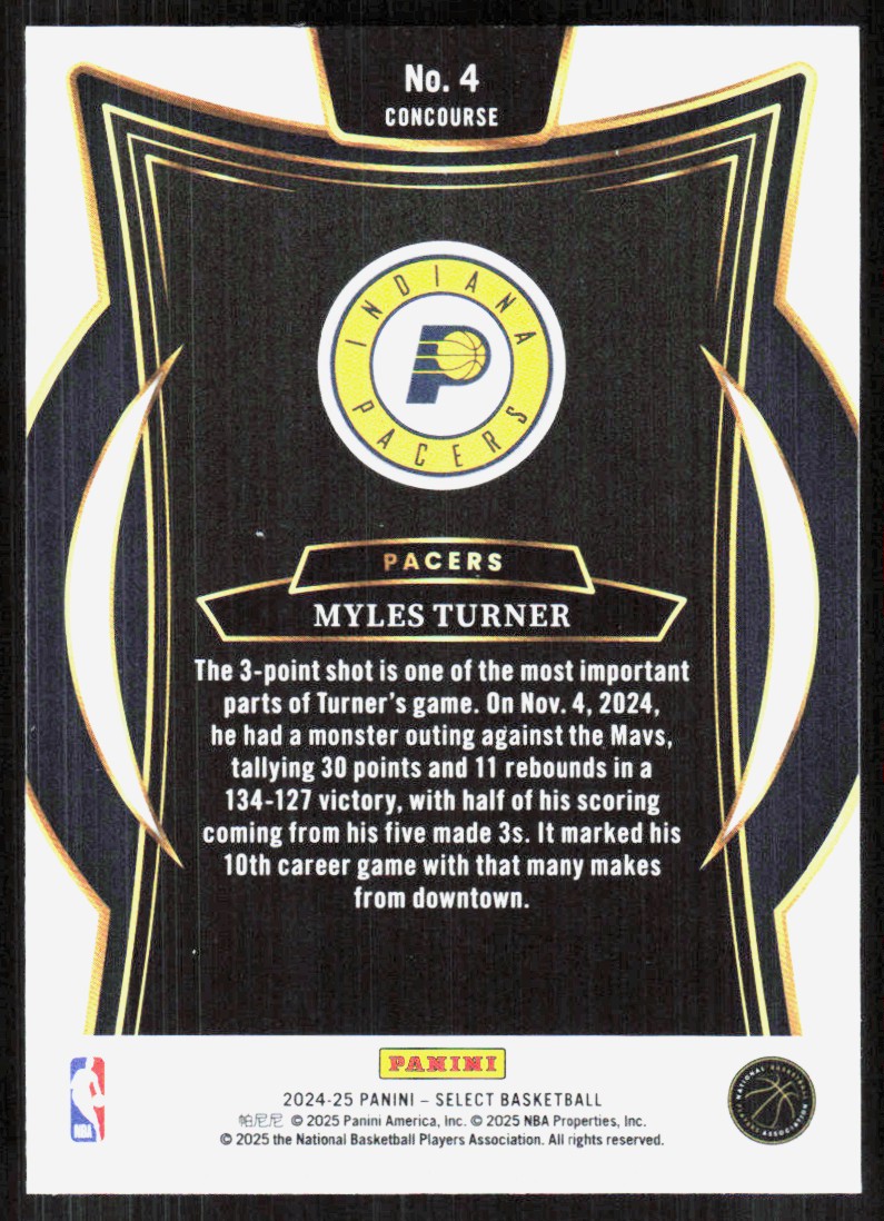 2024-25 Panini Select Myles Turner #4 card back image