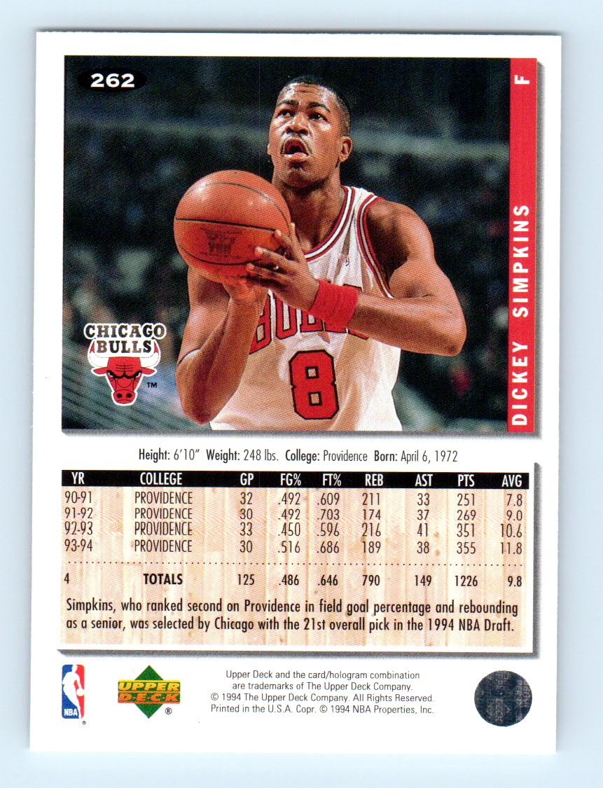 1994-95 Collector's Choice ! Dickey Simpkins #262 card back image