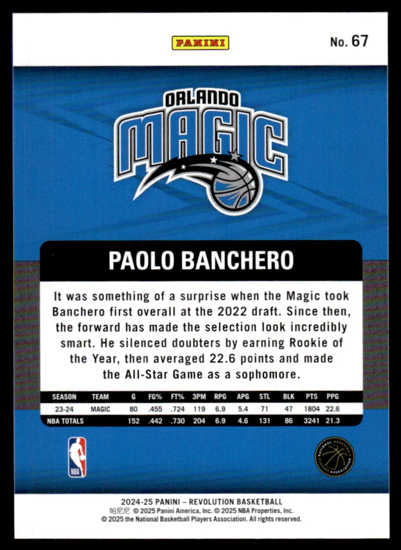2024-25 Panini Revolution Paolo Banchero #67 card back image