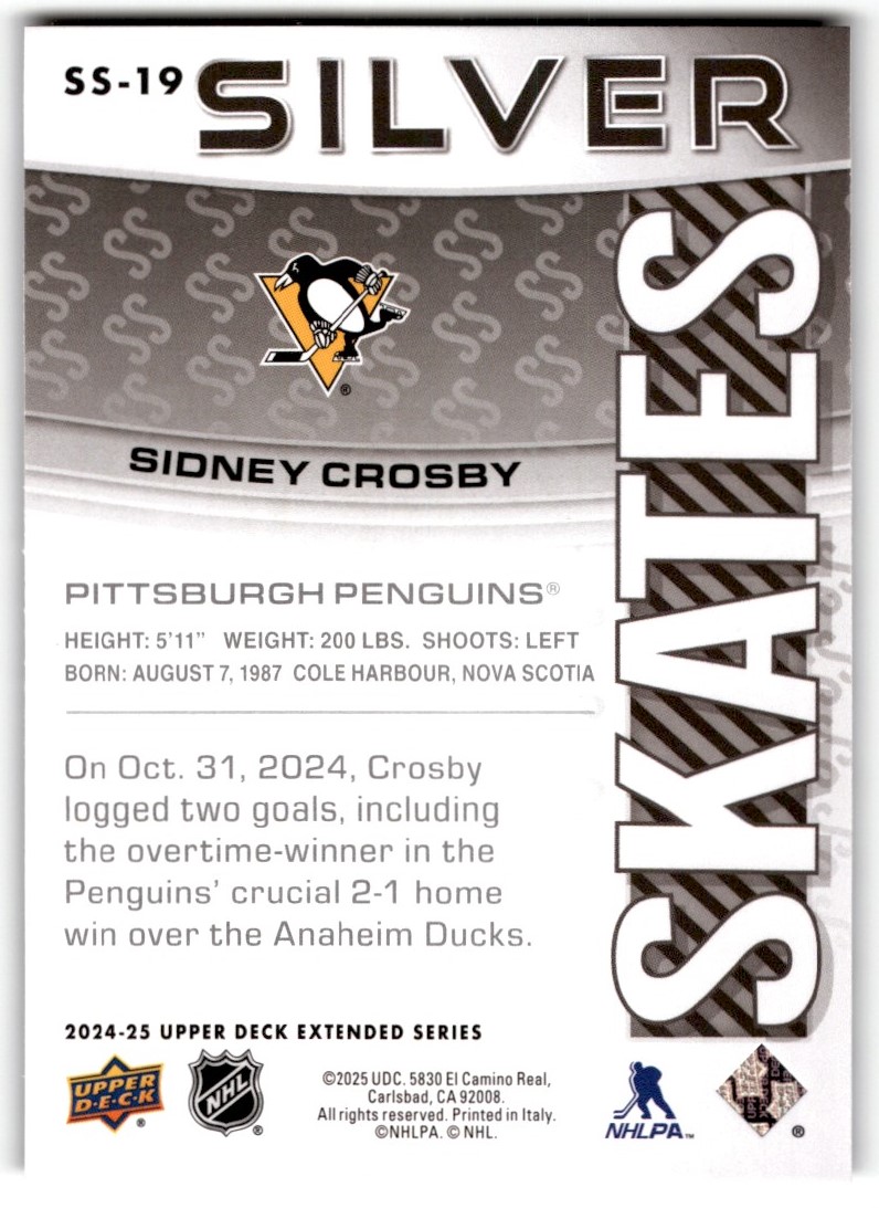 Sidney Crosby 2024-25 Upper Deck Silver Skates #SS-19 Pittsburgh