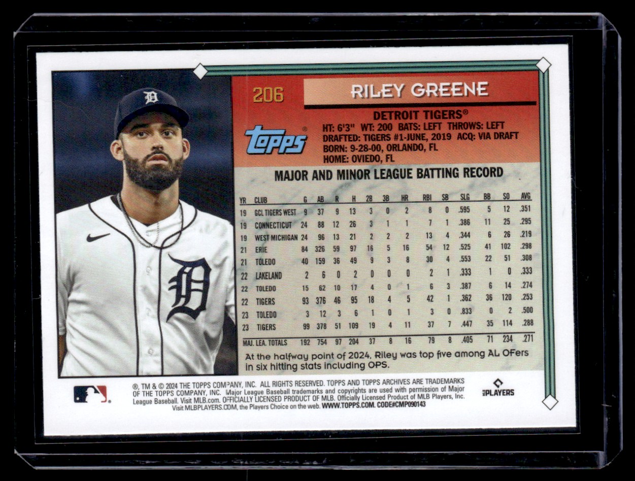 2024 Topps Archives Riley Greene #206 card back image