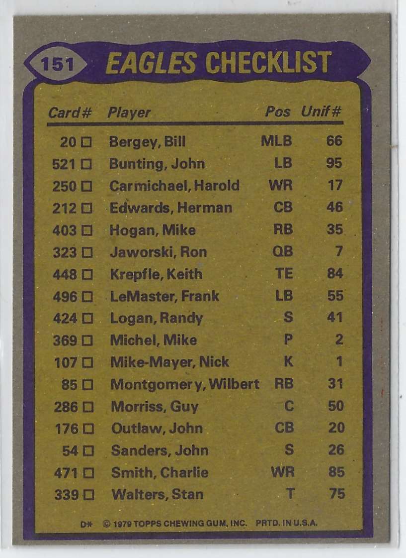 1979 Topps Wilbert Montgomeryharold Carmichaelherman Edwardsdennis Harrison 151 On Kronozio