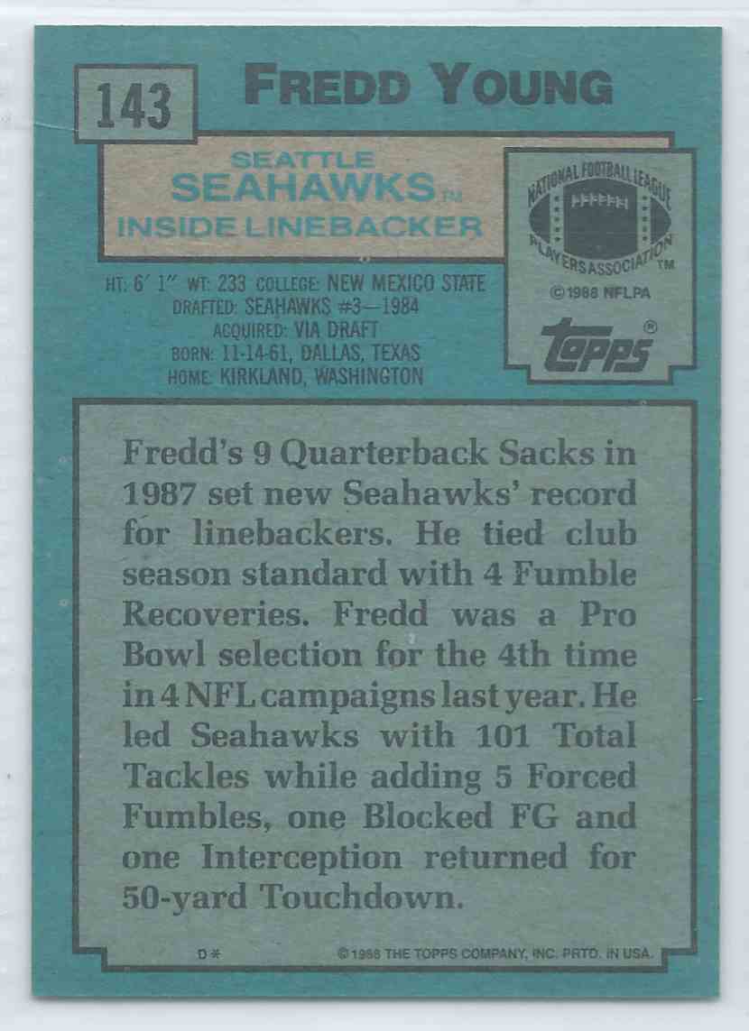 1988 Topps Fredd Young #143 card back image