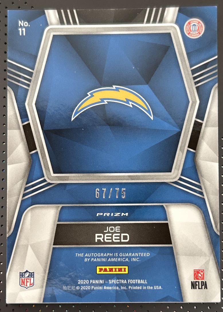 2020 Panini Spectra Rookie Autographs Auto Neon Blue Joe Reed #11 card back image