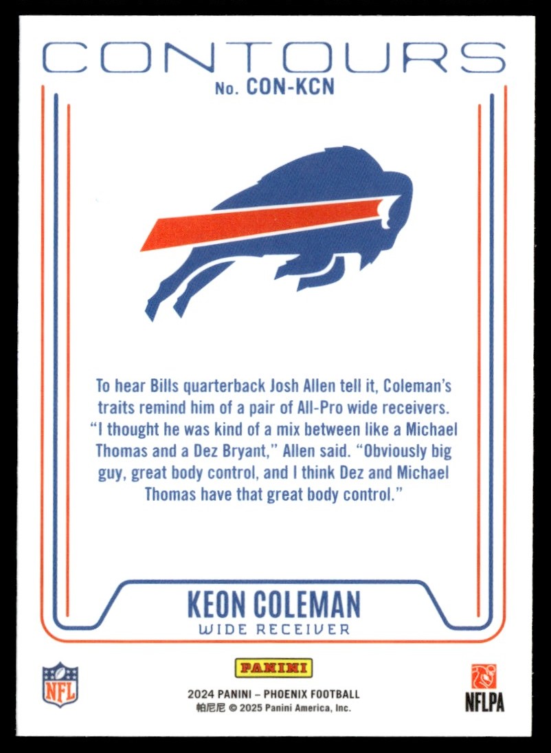 2024 PANINI PHOENIX CONTOURS KEON COLEMAN ROOKIE BUFFALO BILLS