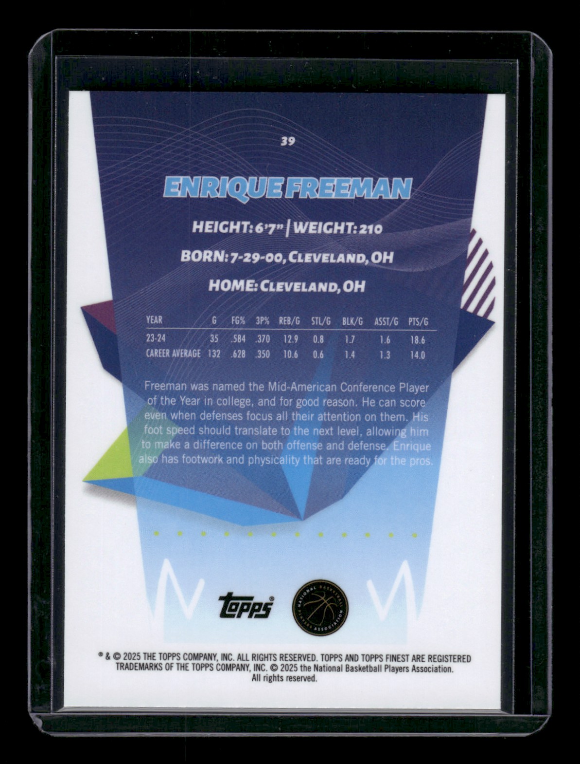 2024-25 Topps Finest ENRIQUE FREEMAN #39 card back image