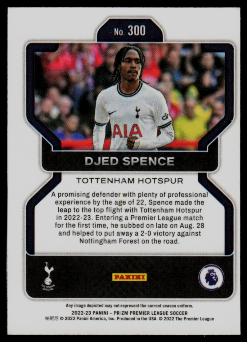 2022 Panini Prizm Premier League Djed Spence #300 card back image