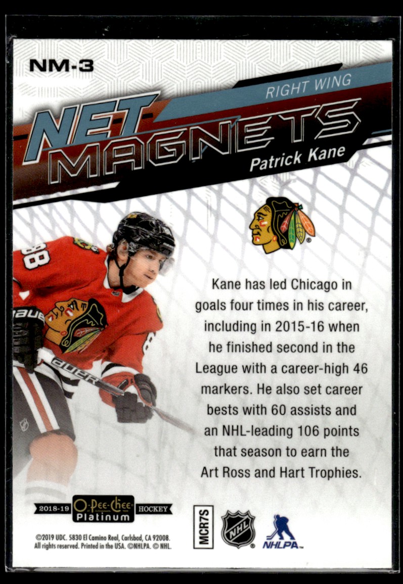 2019-20 O-Pee-Chee Platinum Net Magnets Patrick Kane #NM-3 card back image