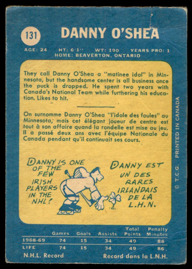 1969-70 O-Pee-Chee Danny O'Shea #131 card back image