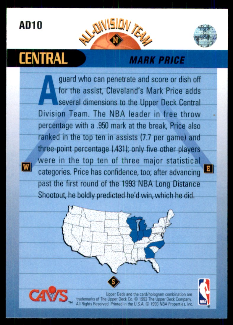 1992-93 Upper Deck All-Division Team Mark Price #AD10 card back image