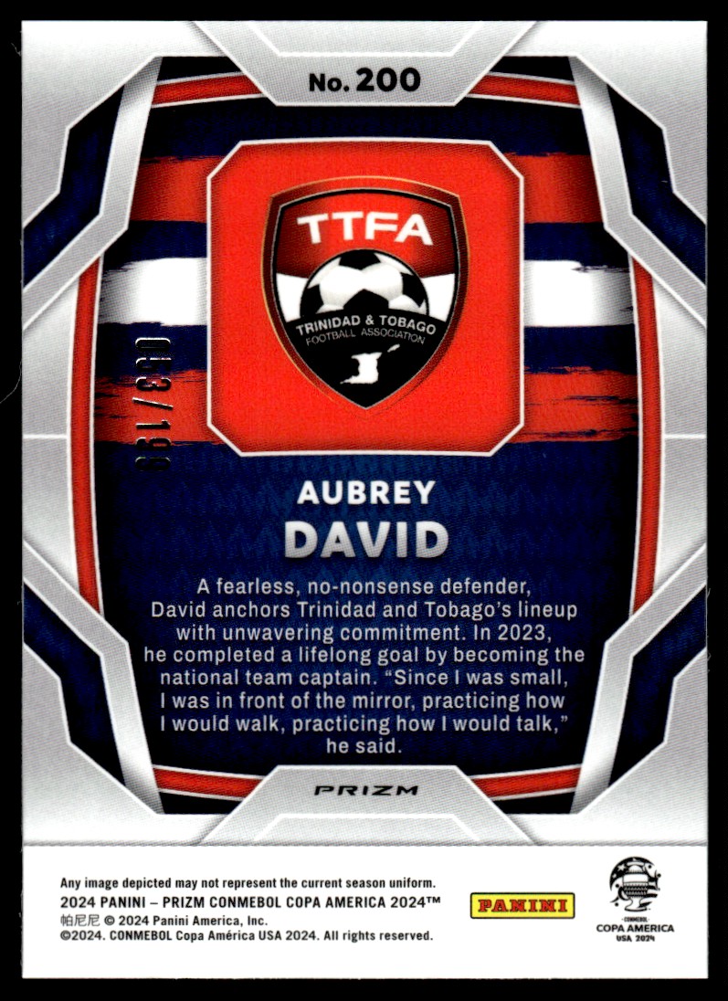 2024 Panini Prizm Copa America Blue Wave Aubrey David RC /199