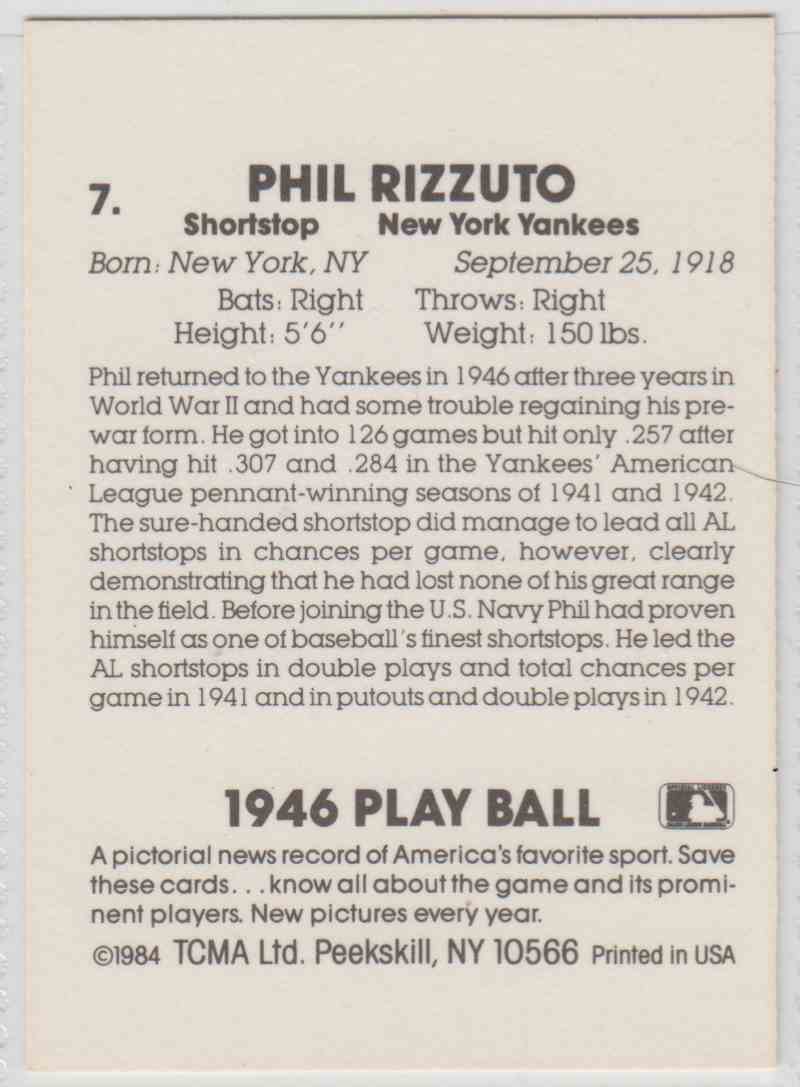 1984 TCMA Playball 1946 Phil Rizzuto #7 on Kronozio