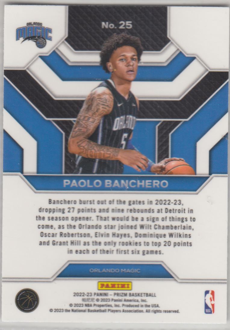 2022-23 Panini Prizm Emergent Paolo Banchero #25 card back image