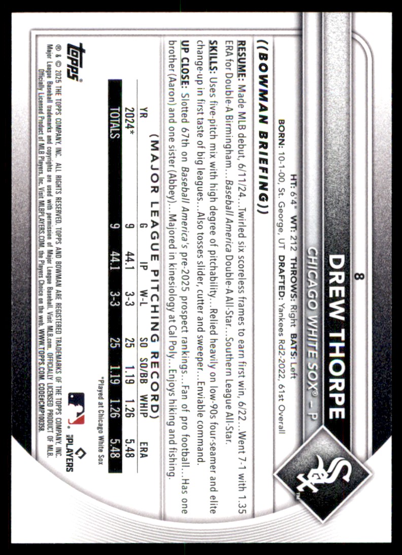 2025 Bowman Drew Thorpe #8 card back image