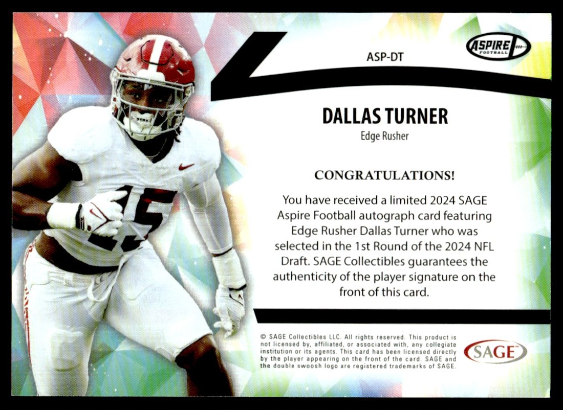 2024 Sage Aspire Pink Foil Dallas Turner #ASP-DT card back image
