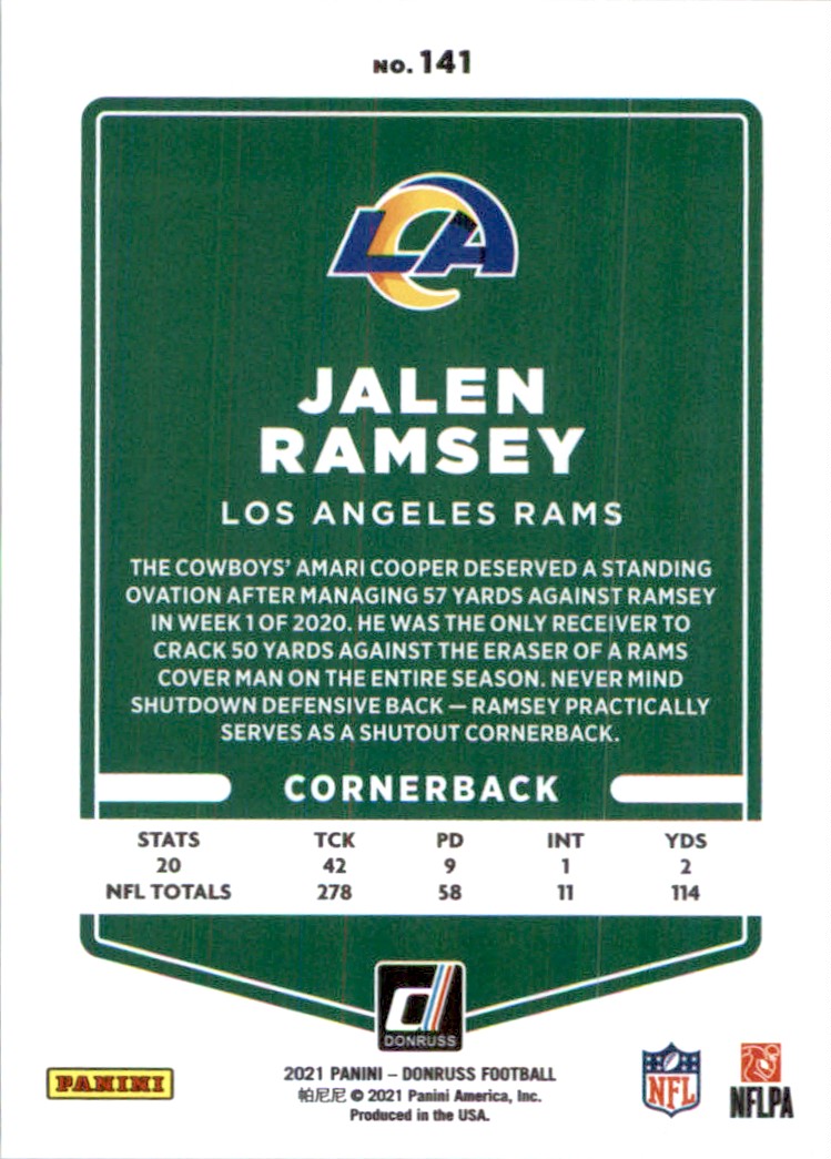 2021 Panini NFL Gold Holo Rams Jalen Ramsey #141 card back image