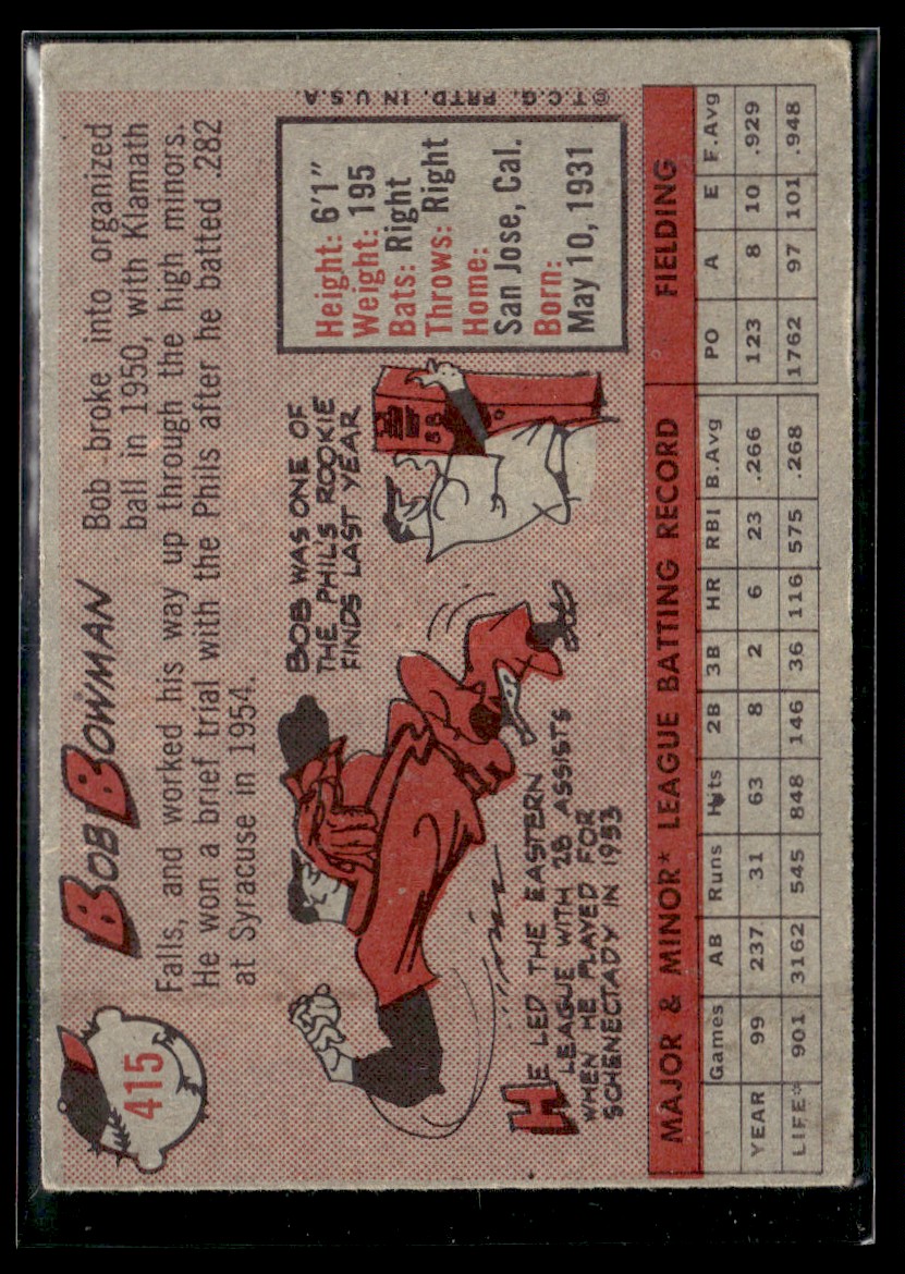 ◆バウマン◆baumann◆バーチカル◆W118×H210◆O-2605BL3◆ 1958 Topps Bob Bowman Philadelphia Phillies #415 | eBay