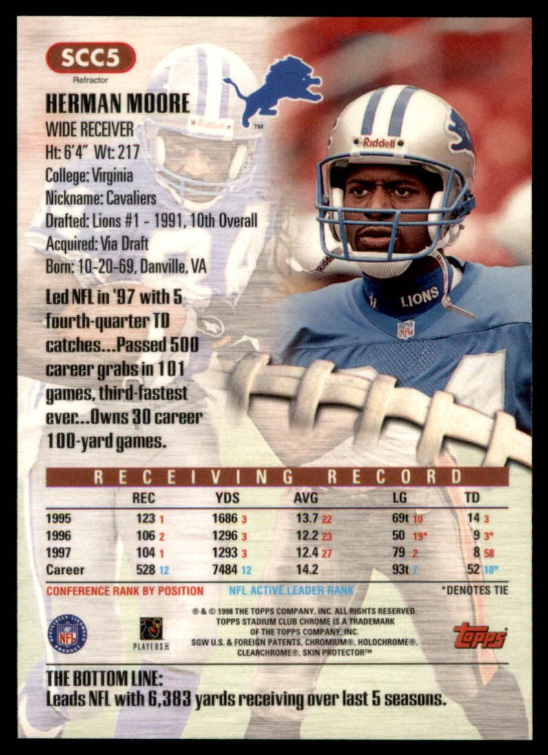 1998 Stadium Club Chrome Refractors Herman Moore #SCC5 card back image