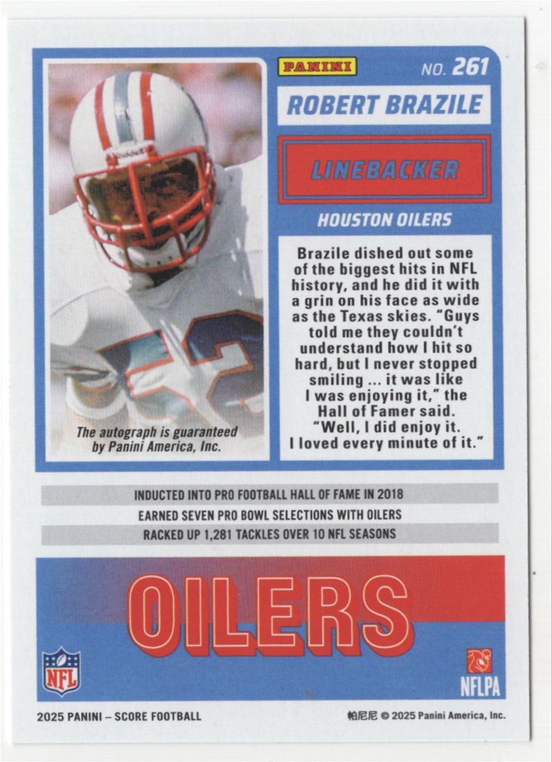2025 Panini Score Robert Brazile Auto Houston Oilers #261 | eBay