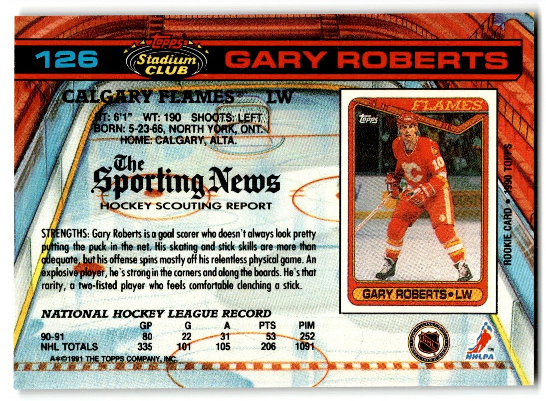 1991-92 Stadium Club Gary Roberts #126 card back image