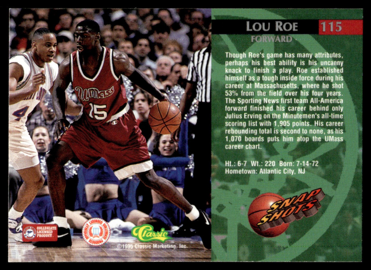 1995-96 Classic Lou Roe #115 card back image