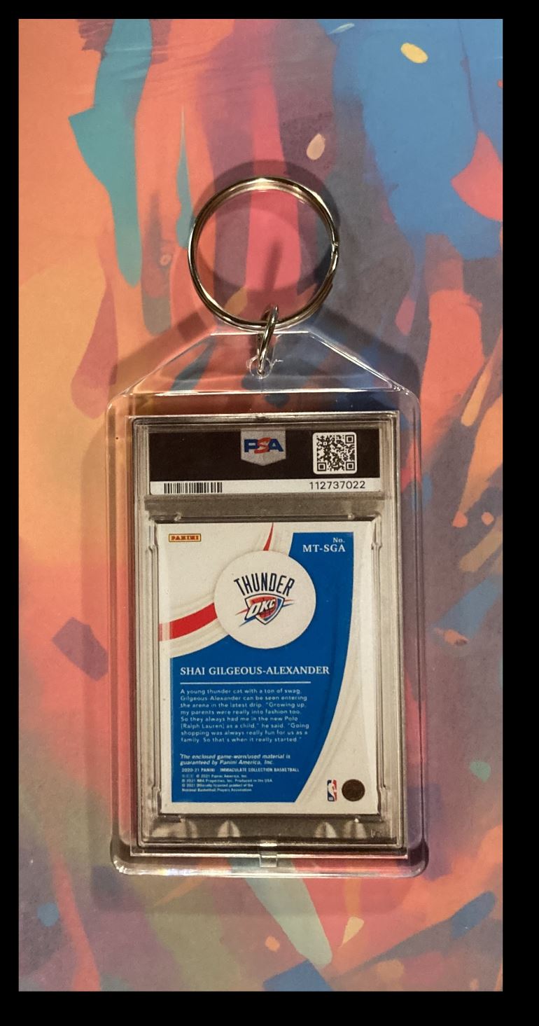 2025 -MME- 0104-0207 Shai-Gilgeous Alexander 2020 Panini Immac Patch Auto PSA Style Keychain #0104 card back image