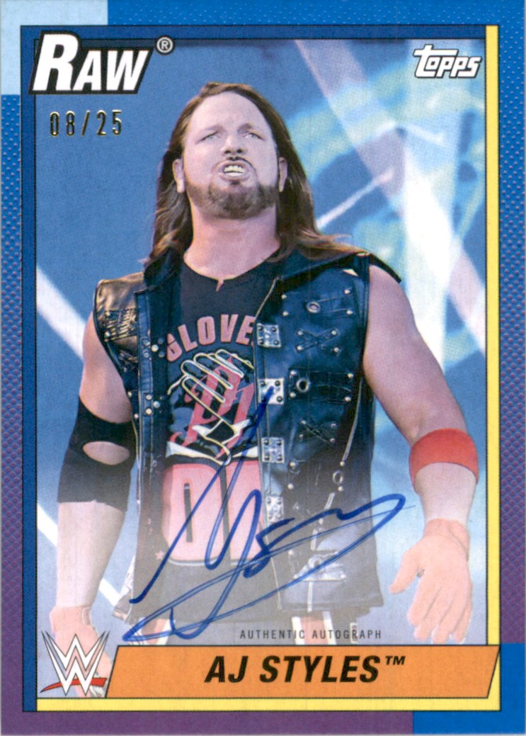 2021 Topps Heritage WWE Autographs Blue AJ Styles #AAJ card front image