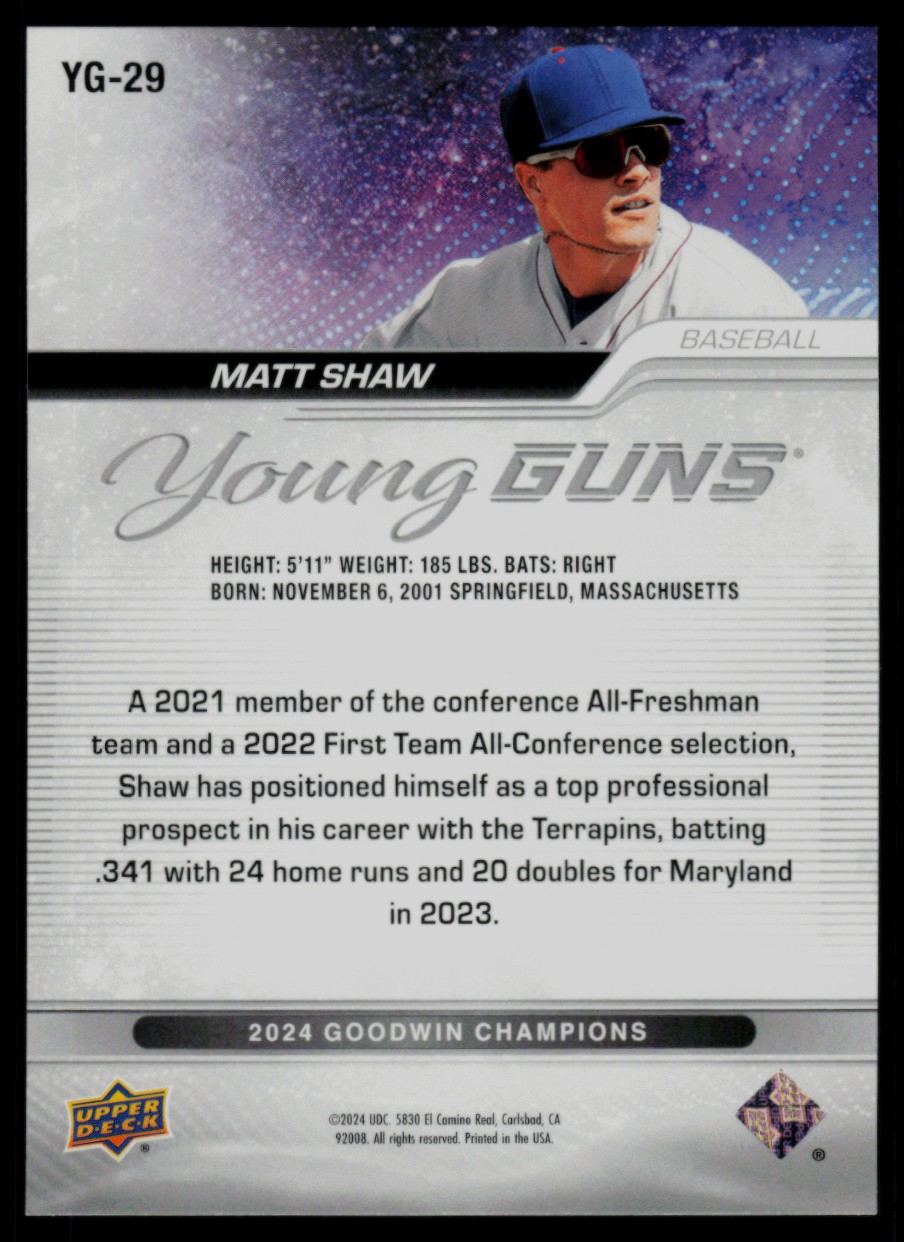 2024 UD Goodwin Champions Young Guns MATT SHAW #YG-29 card back image