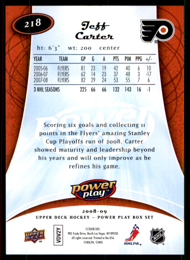 2008-09 Upper Deck Power Play Jeff Carter Philadelphia Flyers #218
