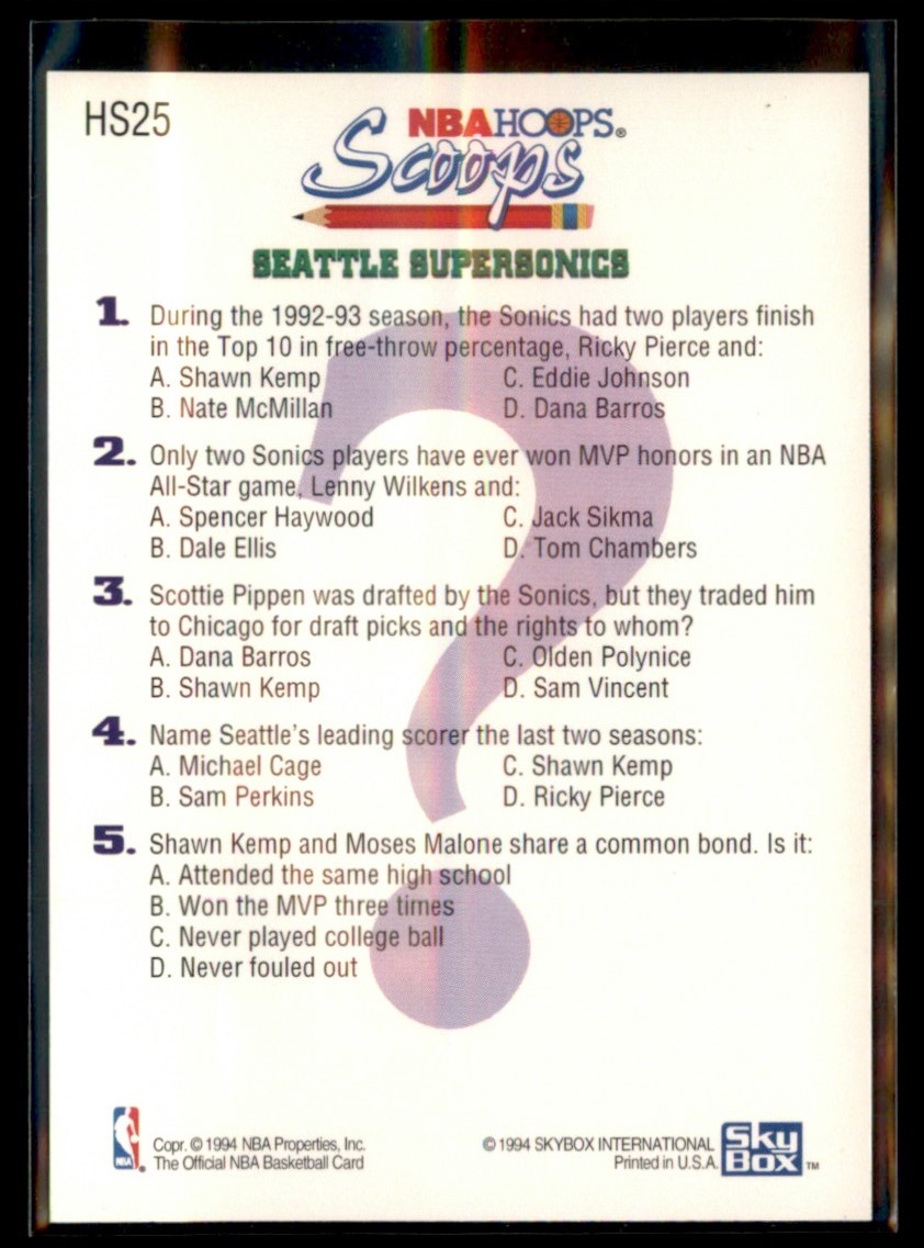 1993-94 Hoops Scoops Shawn Kemp #HS25 card back image