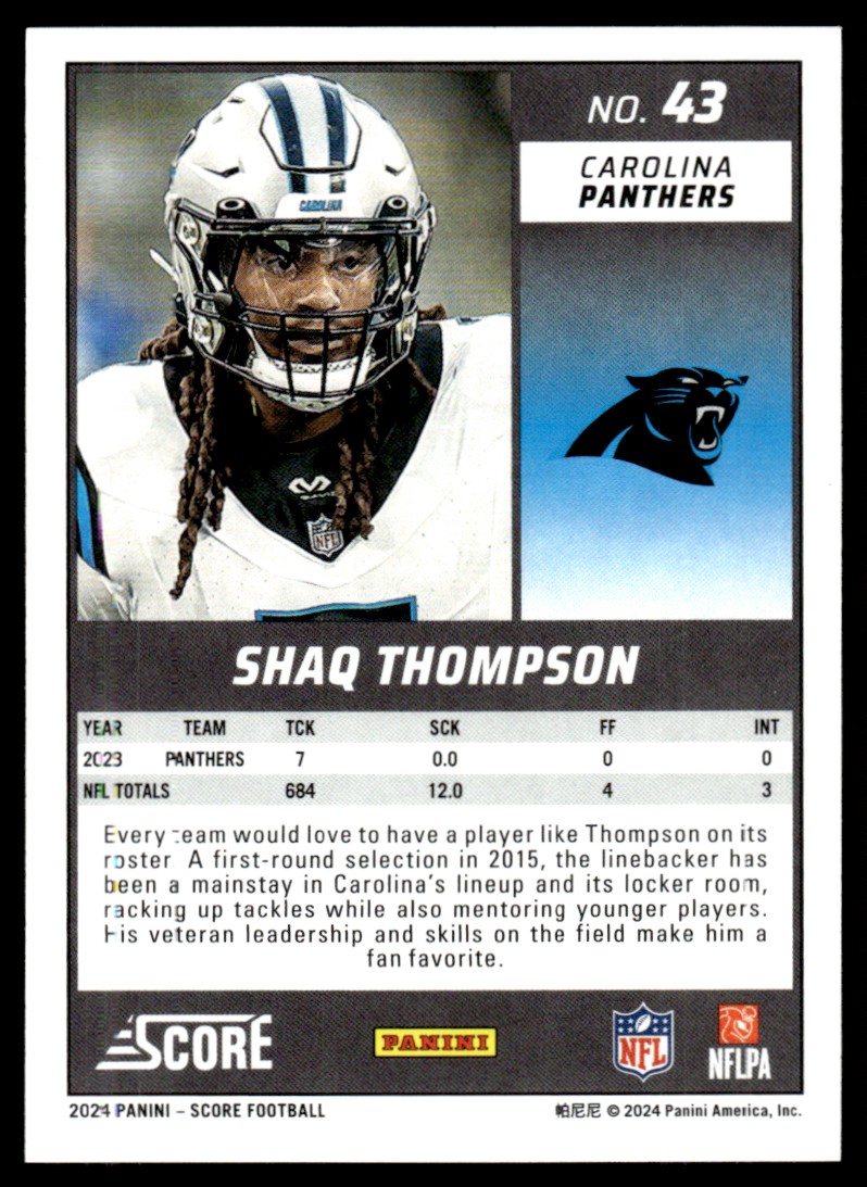 2024 Score Shaq Thompson #43 card back image