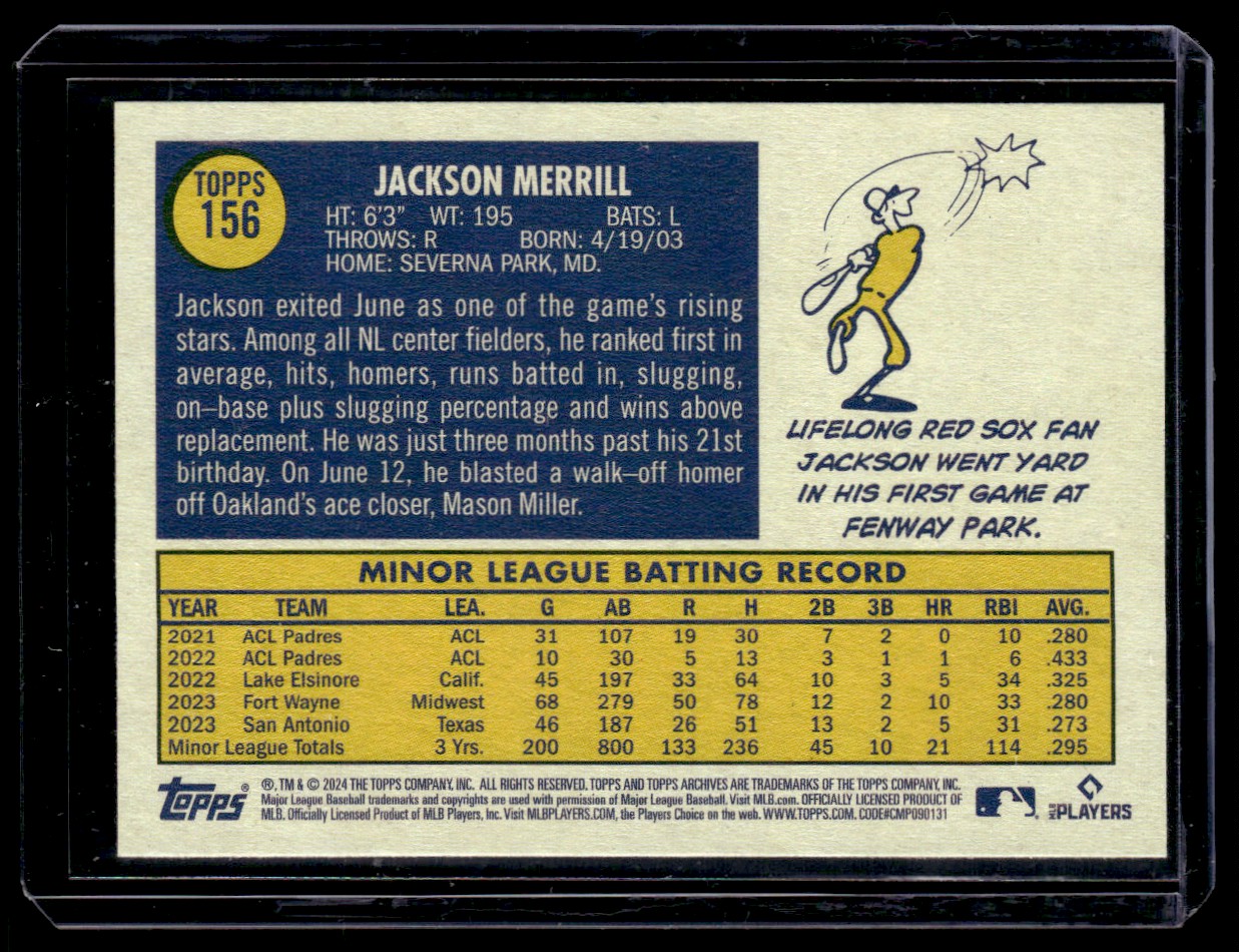 2024 Topps Archives Jackson Merrill #156 card back image