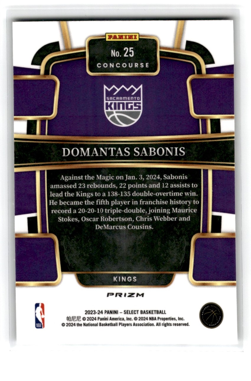2023-24 Panini Select Domantas Sabonis #25 card back image