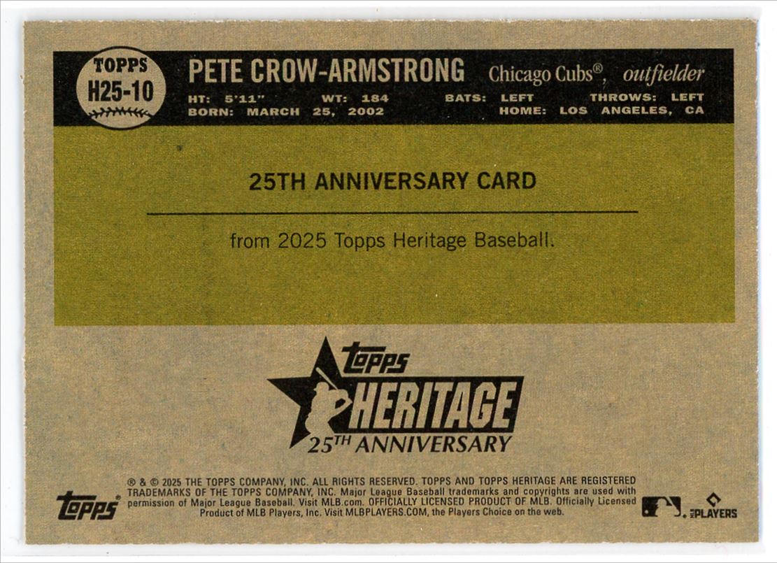 2025 Topps Heritage 25th Anniversary Pete Crow-Armstrong Chicago