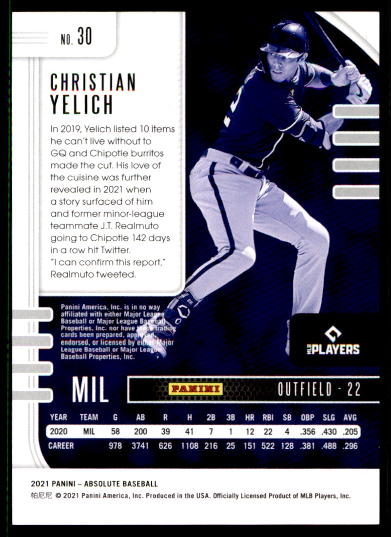 2021 Absolute Holo Silver Christian Yelich 78/199 #30 | eBay