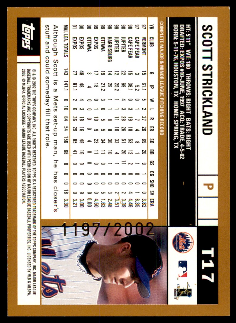 2002 Topps Traded Gold Scott Strickland /2002 Mets #T17 *Noles2148