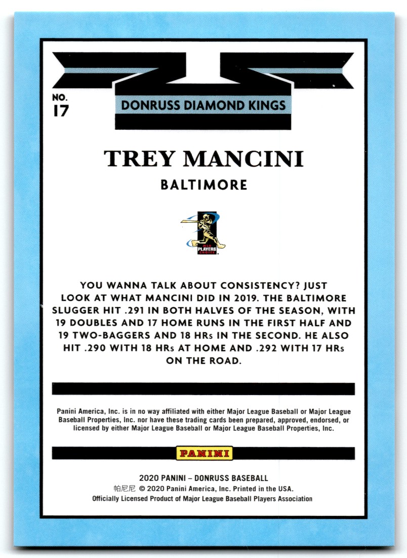 2020 Donruss Career Stat Line Trey Mancini #17 card back image