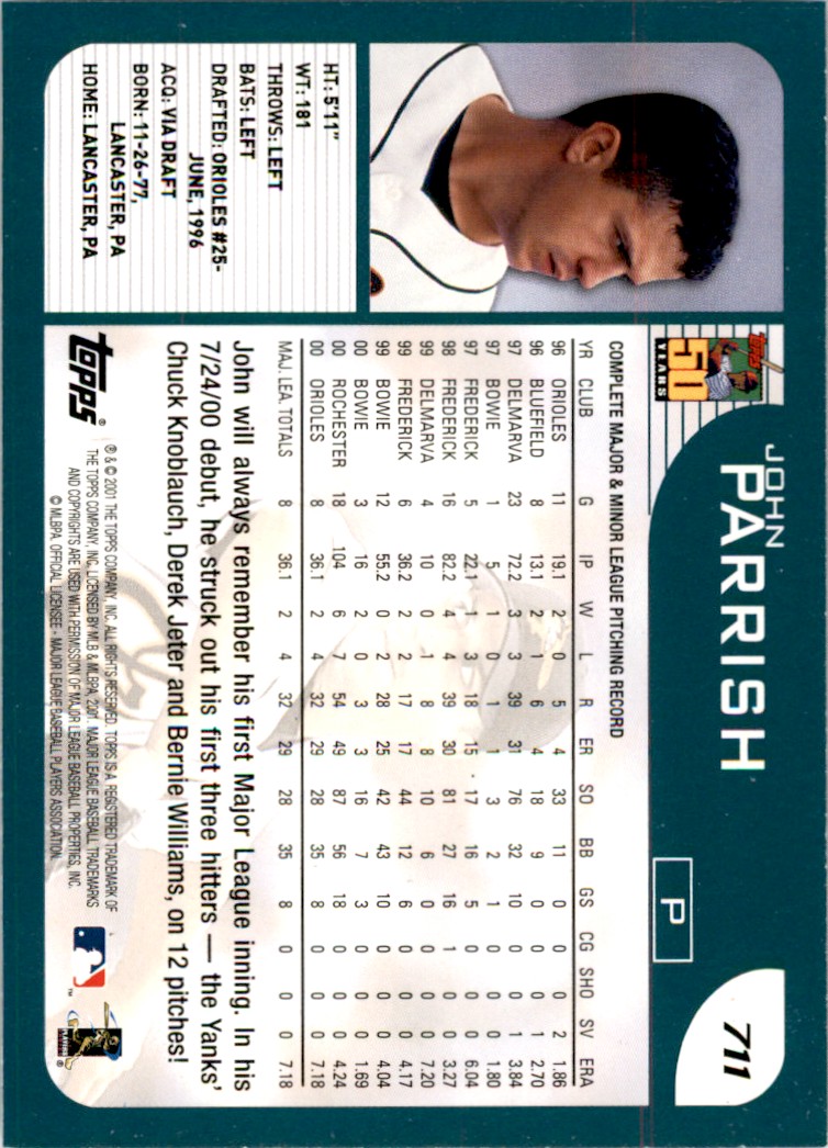 2001 TOPPS JOHN PARRISH . BALTIMORE ORIOLES #711 | eBay