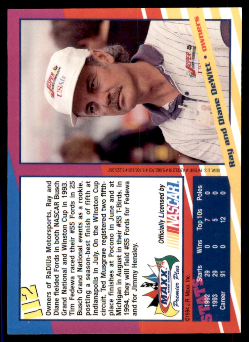 1994 Maxx Premier Plus Ted Musgrave #12 card back image