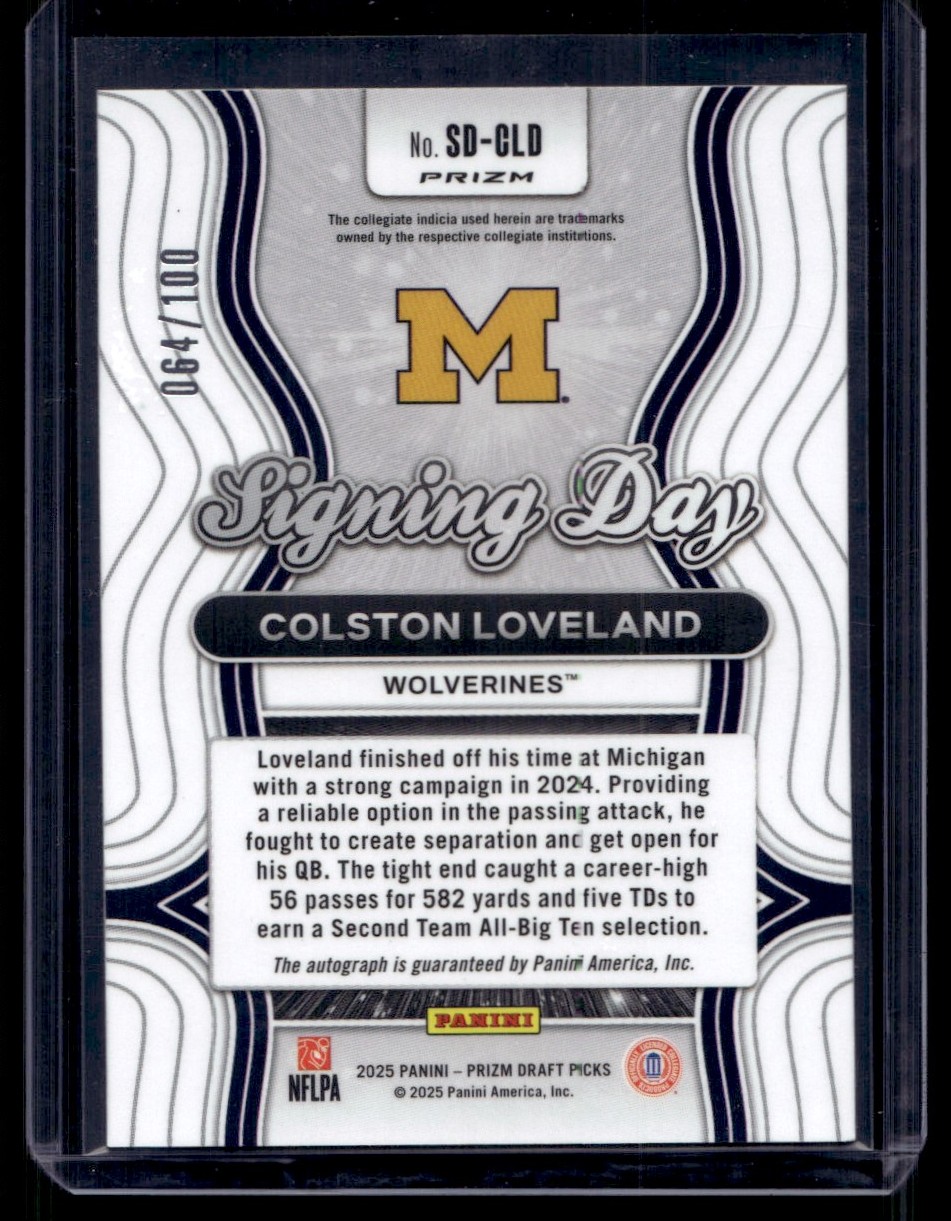 2025 Panini Draft Picks Prizm Red Signing Day Colston Loveland RC