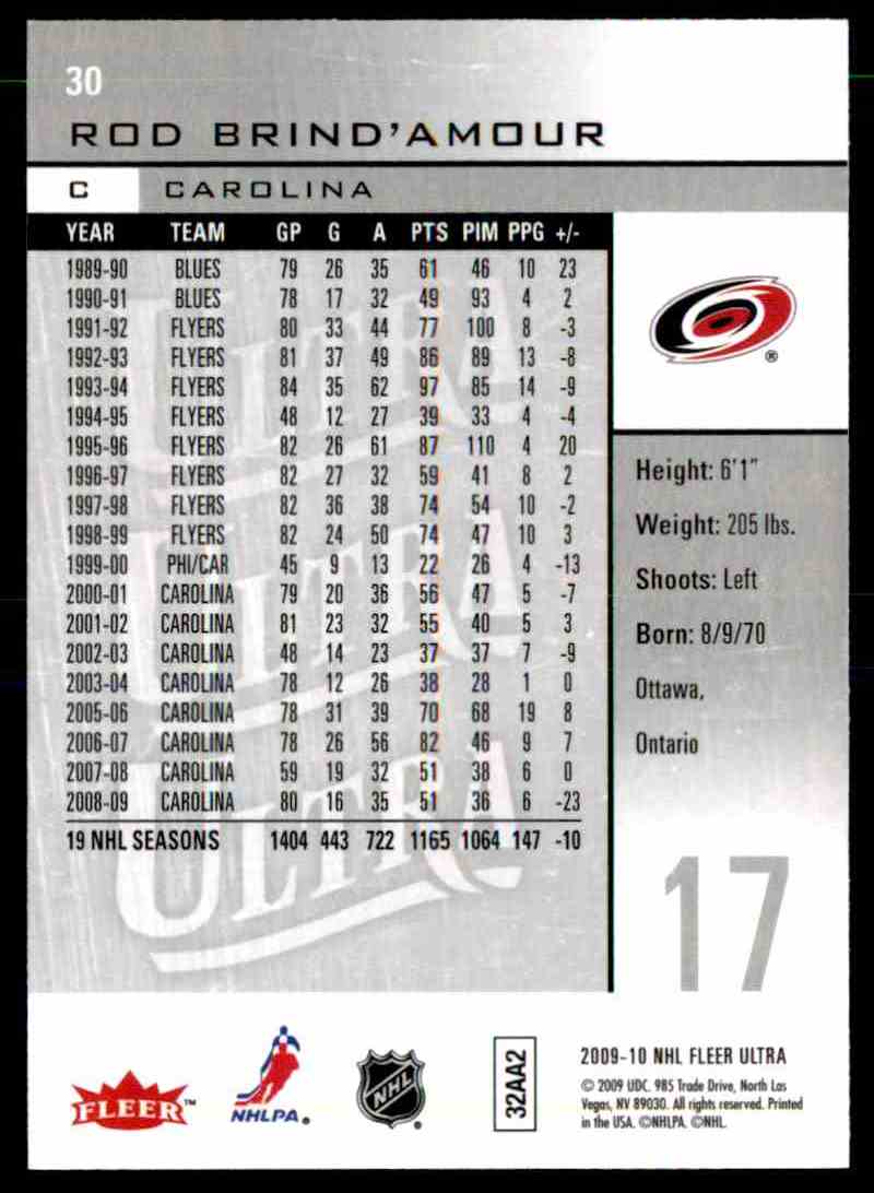 2009-10 Fleer Ultra Rod Brind'Amour #30 card back image