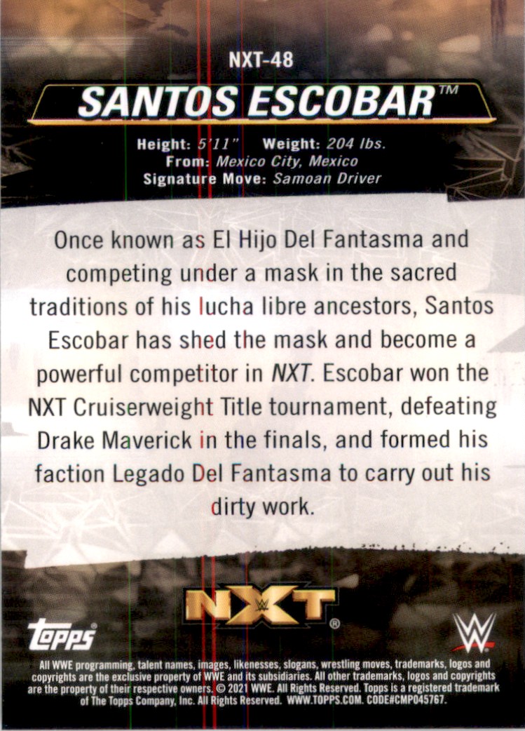 2021 Topps Wwe Nxt We Are Nxt Santos Escobar Nxt48 On Kronozio