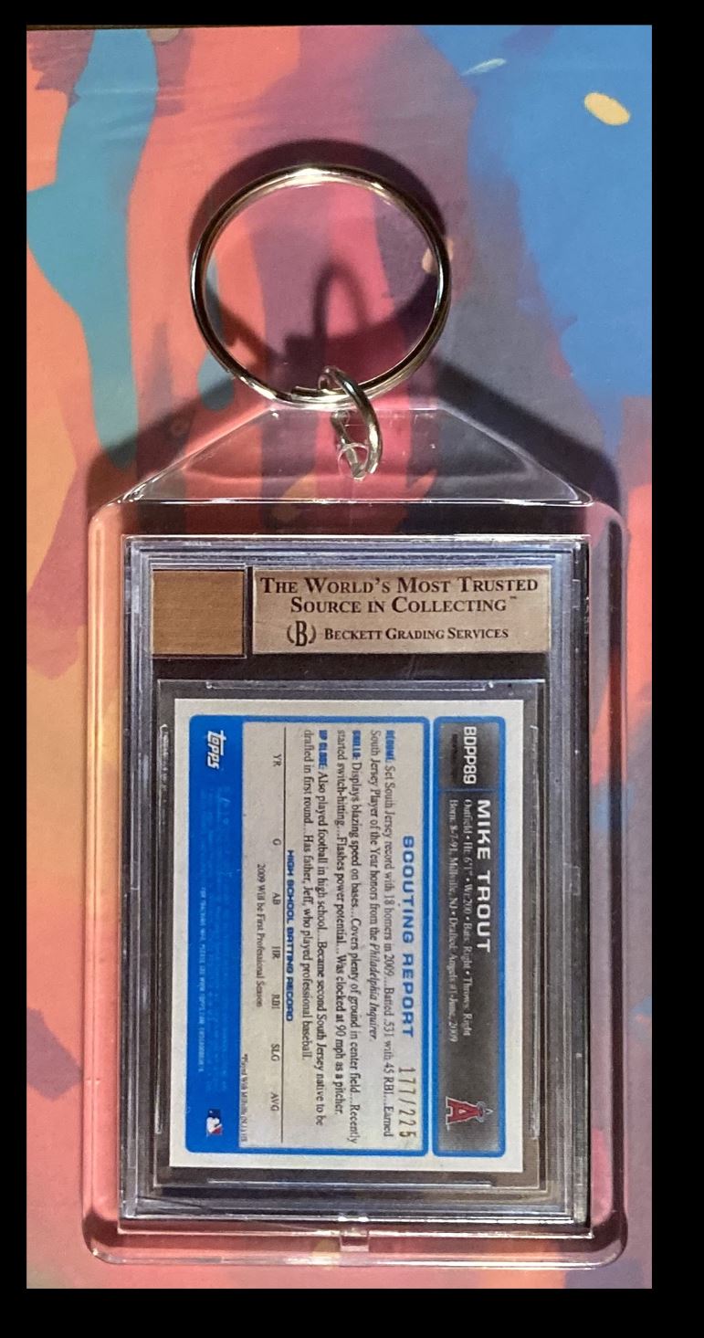 2025 -MME- 0027-0108 Mike Trout 2009 Bowman Chrome Draft Rookie Auto PSA Style Keychain-Gift #0027 card back image