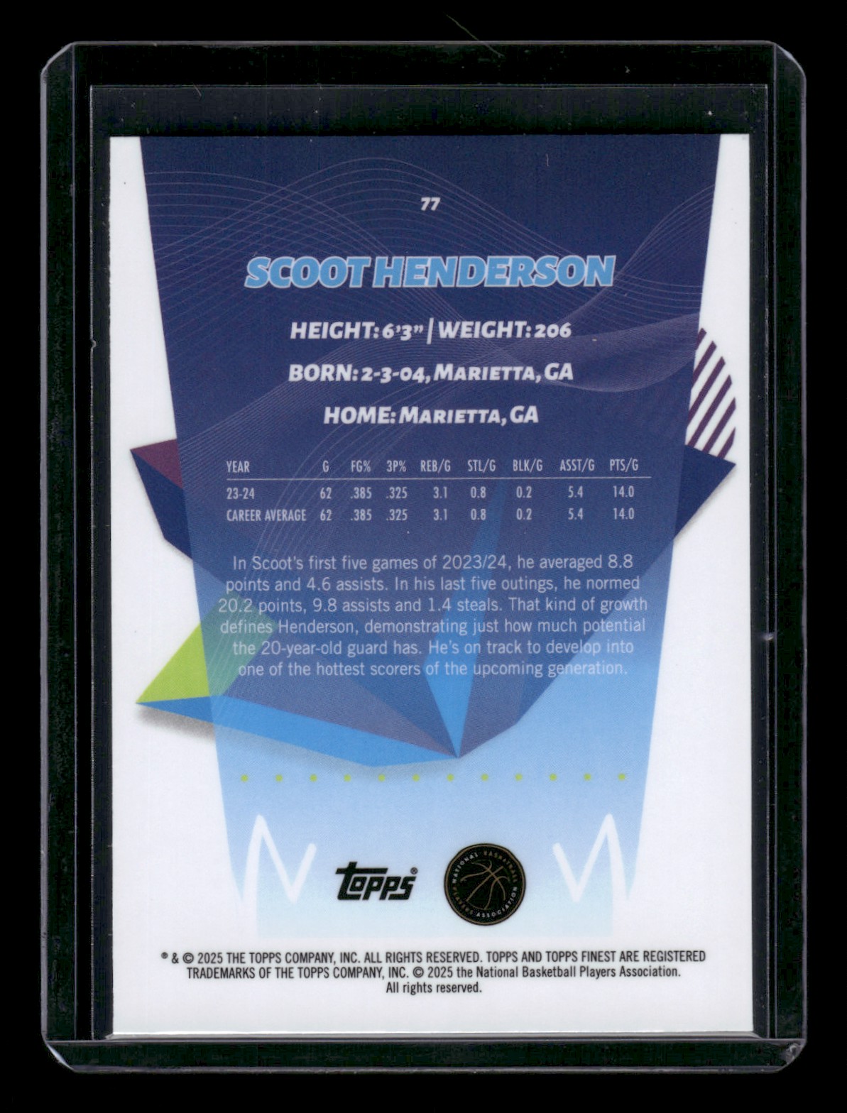 2024-25 Topps Finest SCOOT HENDERSON #77 card back image