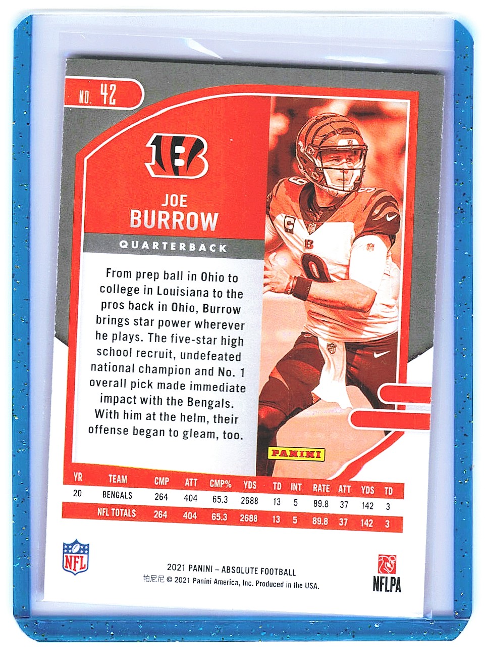 2021 Panini Absolute Football Joe Burrow #42 card back image
