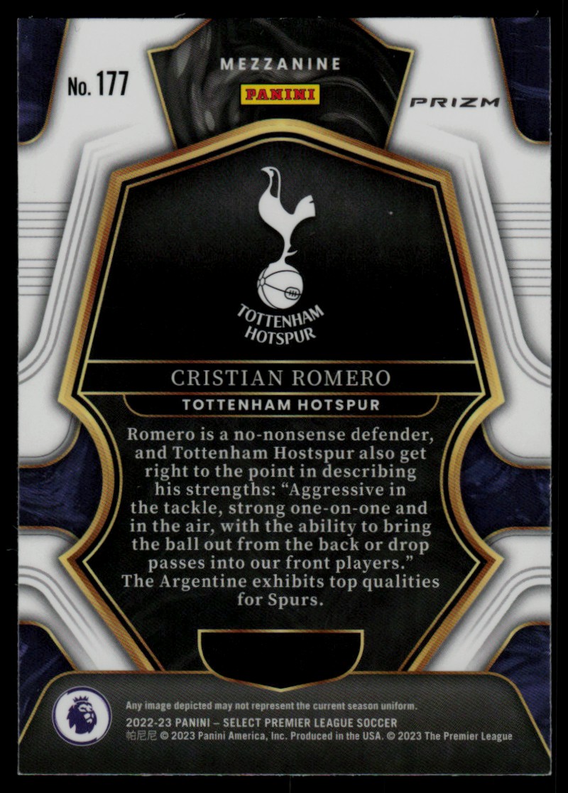 2022 Panini Select Premier League Red Prizm Cristian Romero #177 card back image