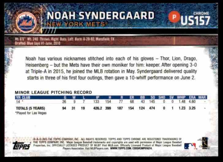2015 Topps Update Chrome Mega Box Refractors Noah Syndergaard #US157 card back image