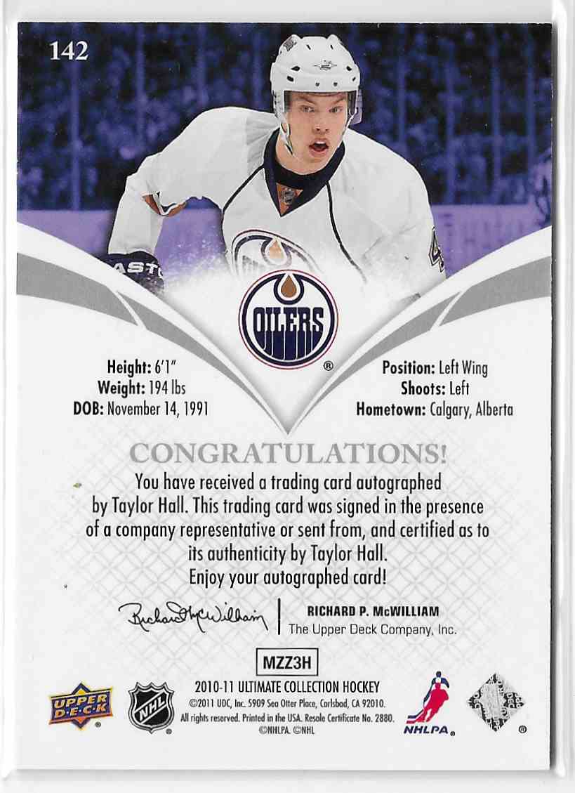 2010-11 Ultimate Rookie Autograph Taylor Hall #142 on Kronozio