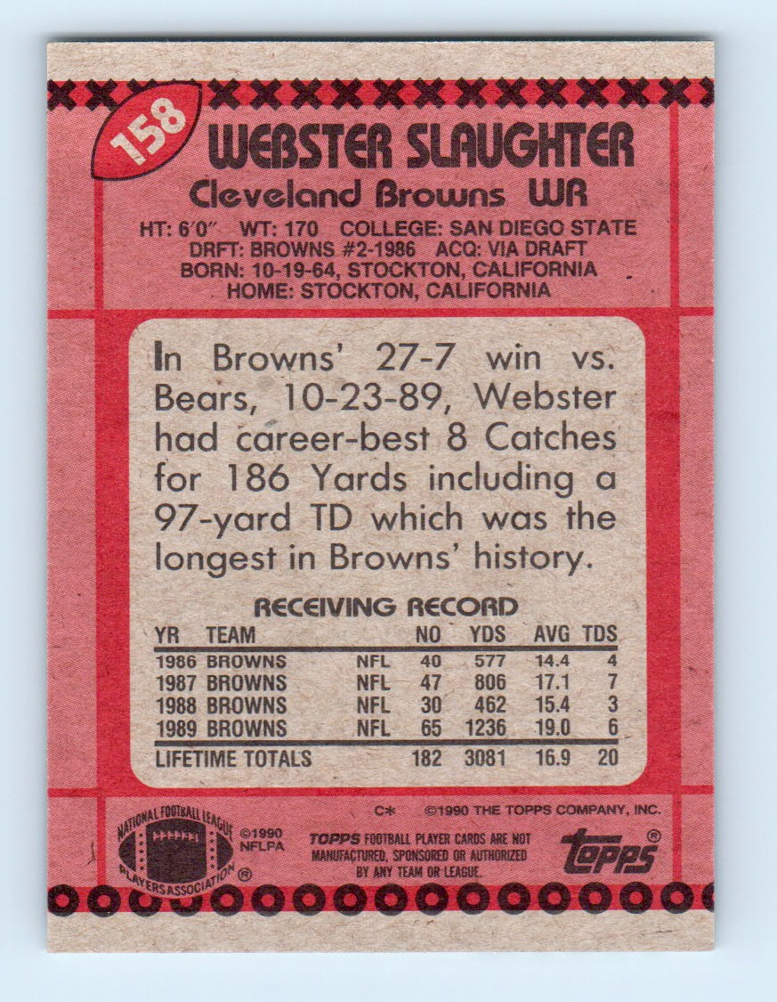1990 Topps ! Webster Slaughter #158 card back image