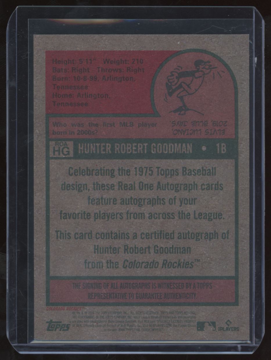2024 Topps Heritage High Number Real One Autograph Hunter Goodman #ROAHG card back image